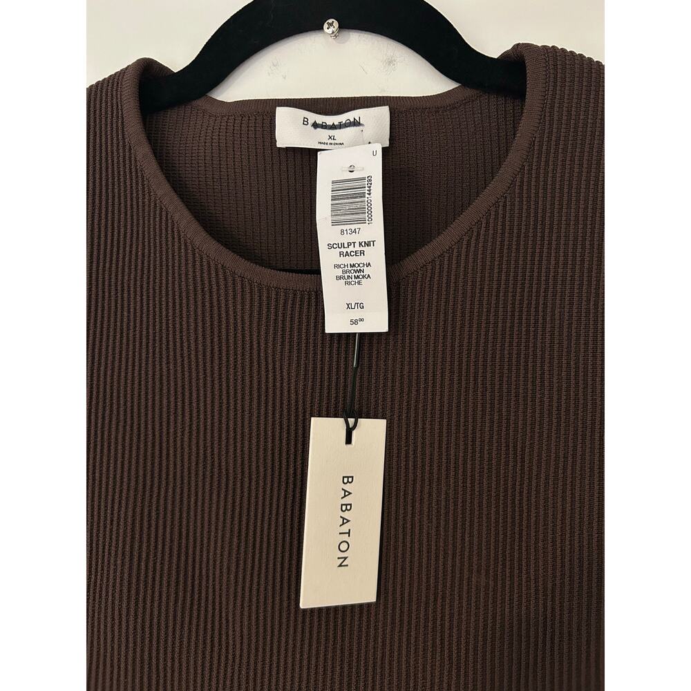 NWT Aritzia Babaton XL Sculpt Knit Tank Top Racer back Rich Mocha Brown Ribbed - Picture 3 of 6